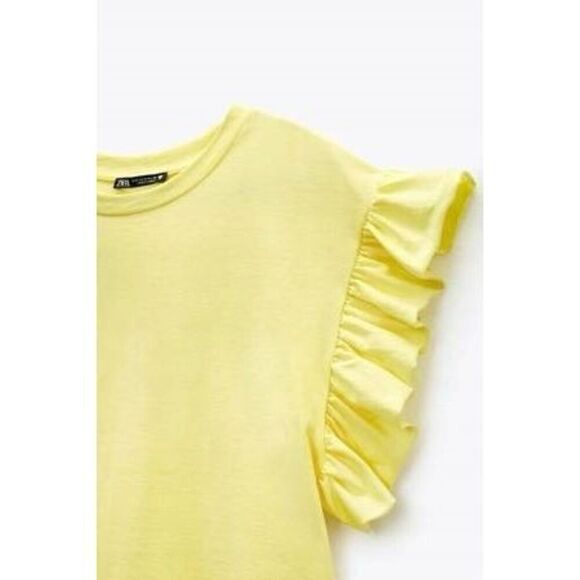 ZARA Yellow Flutter Ruffled Sleeves Crop Tee Size L - Picture 2 of 8